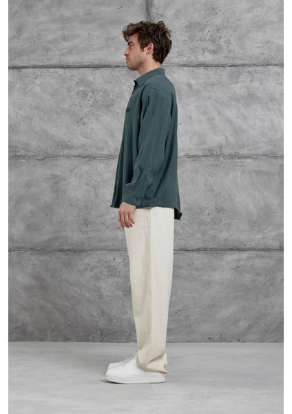 Yeşil Modal Kumaş Oversize Gömlek
