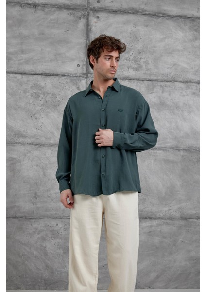 Yeşil Modal Kumaş Oversize Gömlek