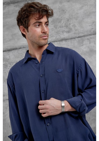Indigo Modal Kumaş Oversize Gömlek
