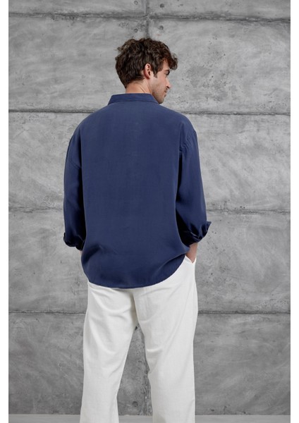 Indigo Modal Kumaş Oversize Gömlek