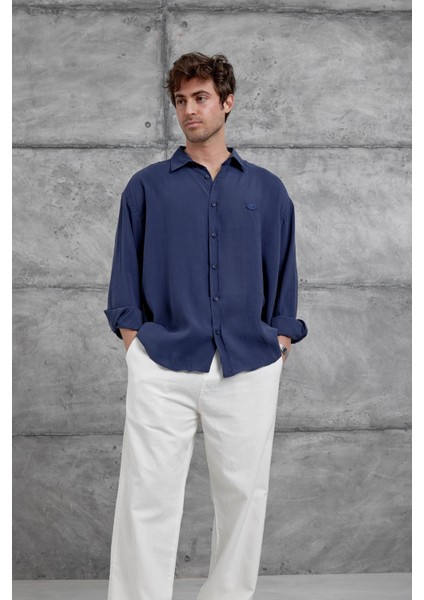 Indigo Modal Kumaş Oversize Gömlek
