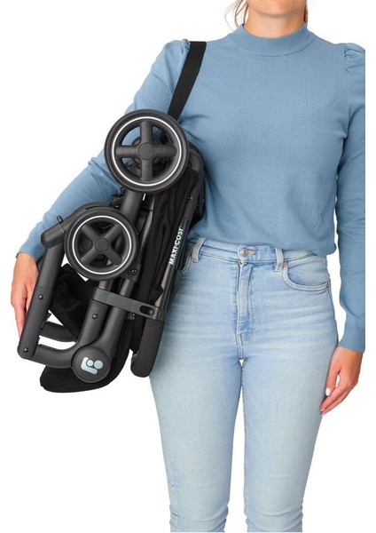 Lara2-Pebble S Tek Elle Katlanabilen Ultra Kompakt Seyahat Sistem Bebek Arabası Black