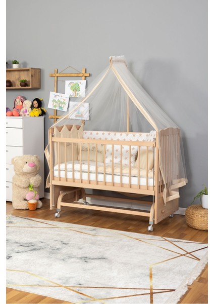 Ahşap Anne Yanı Portatif Bebek Beşik Modelleri (BOYASIZ)60X120-KREM Prens Uyku Seti Yatak Tekerlekli fiyatları