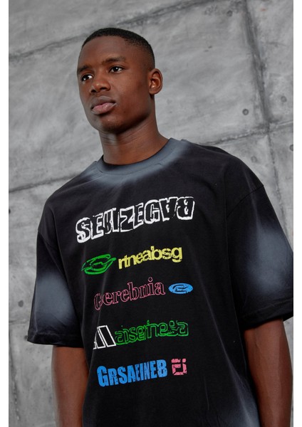 Siyah Sebizegva Baskılı Oversize Tshirt fiyatları
