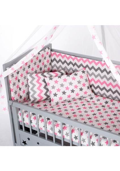 Ahşap Anne Yanı Bebek Beşiği Doğal Beşik Gri 60X120 Pembe Yıldız Çift Yastıklı Uyku Seti Yatak fırsatları