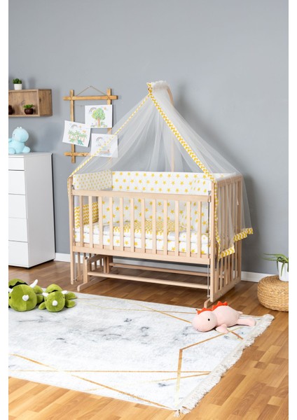 Doğal Ahşap Beşik Anne Yanı Beşik Organik 70X130 - Sarı Yıldız 1 Yastıklı Uyku Seti Yataklı fiyatları