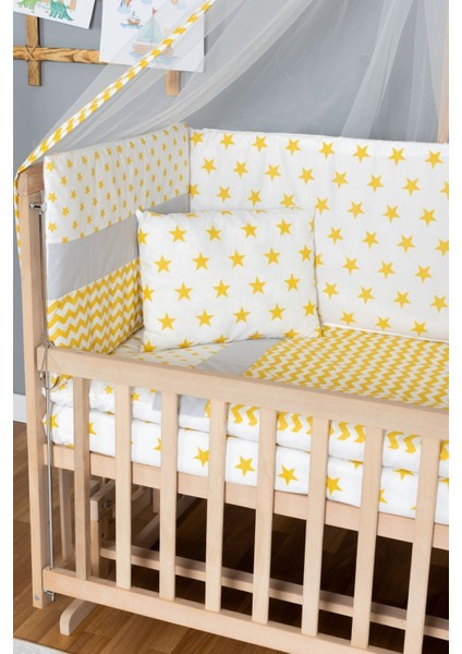 Doğal Ahşap Beşik Anne Yanı Beşik Organik 70X130 - Sarı Yıldız 1 Yastıklı Uyku Seti Yataklı modelleri
