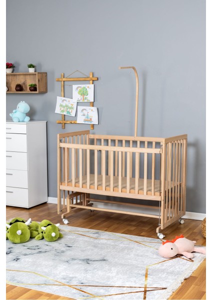 Doğal Ahşap Beşik Anne Yanı Beşik Organik 70X130 - Sarı Yıldız 1 Yastıklı Uyku Seti Yataklı indirimleri