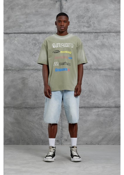 Haki Sebizegva Baskılı Oversize Tshirt