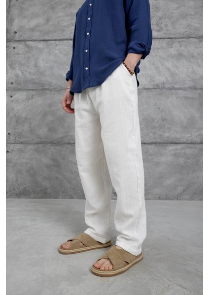 Beyaz Nmrc Müslin Baggy Pantolon