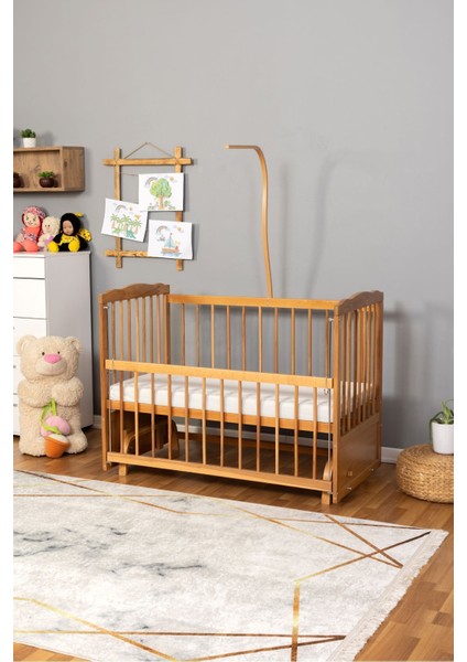 Ahşap Beşik Anne Yanı Beşik Doğal (Vernikli) 60X120 - Uyku Setsiz Tek Yataklı