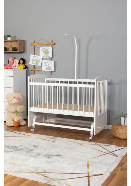 Ahşap Beşik Anne Yanı Beşik Beyaz 60X120 - Uyku Setsiz Yataksız + Tekerlekli fiyatları