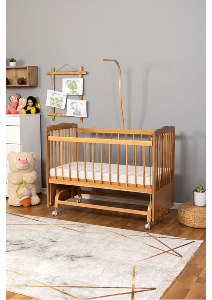 Ahşap Beşik Anne Yanı Beşik Doğal (Vernikli) 60X120 - Uyku Setsiz Tek Yataklı Tekerlekli fiyatları
