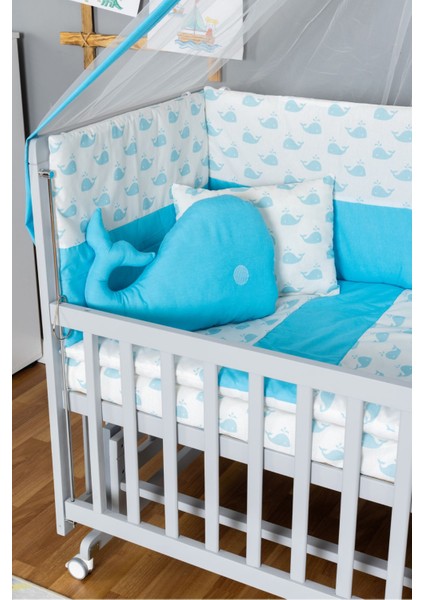 Ahşap Beşik Anne Yanı Beşik Gri 60X120 - Mavi Balina Uyku Seti + Yataklı + Tekerlekli modelleri
