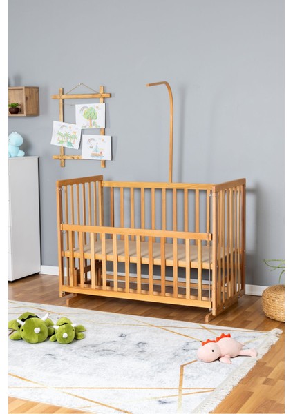 Ahşap Beşik Anne Yanı Beşik Vernikli 60X120 - Uyku Setsiz Yataksız