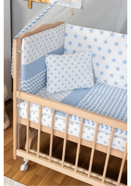 Ahşap Beşik Anne Yanı Beşik Organik(Boyasız) 60X120-MAVI Yıldız Tekyastık Uykuseti Yatak Tekerlekli fırsatları