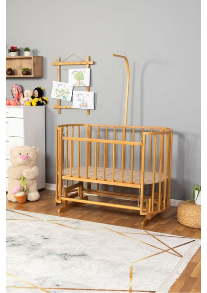 Ahşap Beşik Anne Yanı Beşik Doğal (Vernikli) 60X120 - Uyku Setsiz ve Yataksız fiyatları