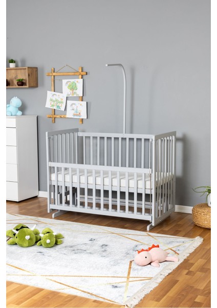 Ahşap Bebek Beşik Anne Yanı Beşiği Gri 70X130 - Uyku Setsiz Tek Yataklı