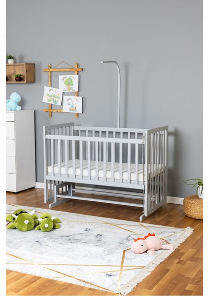 Ahşap Bebek Beşik Anne Yanı Beşiği Gri 70X130 - Uyku Setsiz Tek Yataklı