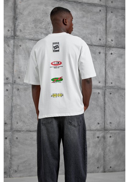 Beyaz Dont Regret The Road Oversize Tshirt modelleri