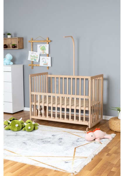 Ahşap Beşik Anne Yanı Beşik Organik 60X120 - Uyku Setsiz Yataksız