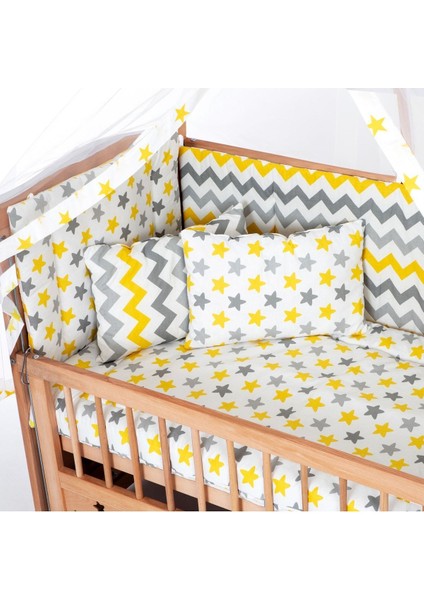 Ahşap Beşik Anne Yanı Beşik Organik (Boyasız) 60X120 - Sarı Yıldız Çift Yastıklı Uyku Seti Yatak indirimleri