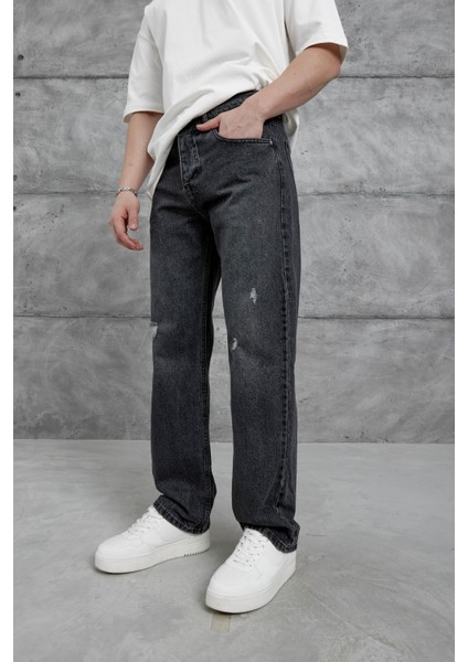 Füme MB Yırtık Detaylı Baggy Jean