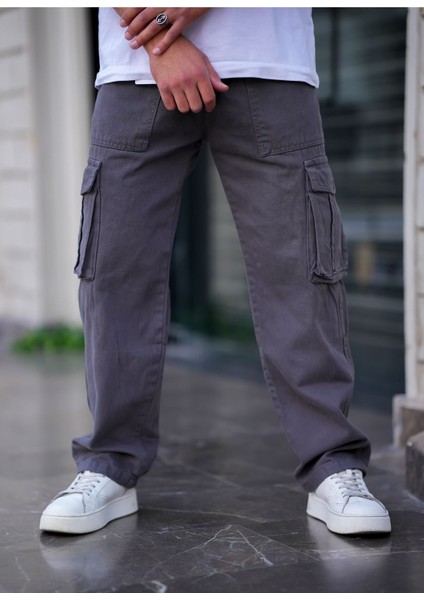 Erkek Kargo Cep Baggy Pantolon Füme Rengi