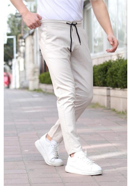 Bej Erkek Eganis Ipli Jogger Düğmeli Kumaş PANTOLON-JGGRKMPNT01R0632
