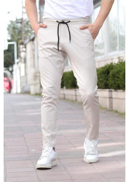 Bej Erkek Eganis Ipli Jogger Düğmeli Kumaş PANTOLON-JGGRKMPNT01R0632