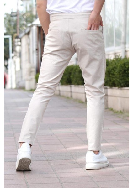Bej Erkek Eganis Ipli Jogger Düğmeli Kumaş PANTOLON-JGGRKMPNT01R0632