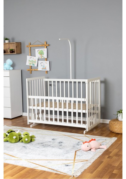 Ahşap Beşik Anne Yanı Beşik Beyaz 60X120 - Uyku Setsiz Yataksız