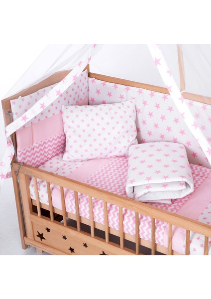 Ahşap Beşik Anne Yanı Beşik Organik (Boyasız) 60X120 - Pembe Yıldız Tek Yastıklı Uyku Seti Yatak fırsatları