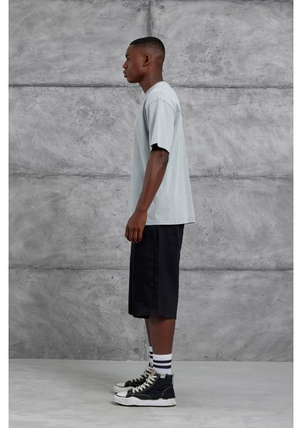 Gri Yedi Numara Baskılı Yıkamalı Oversize Tshirt indirimleri