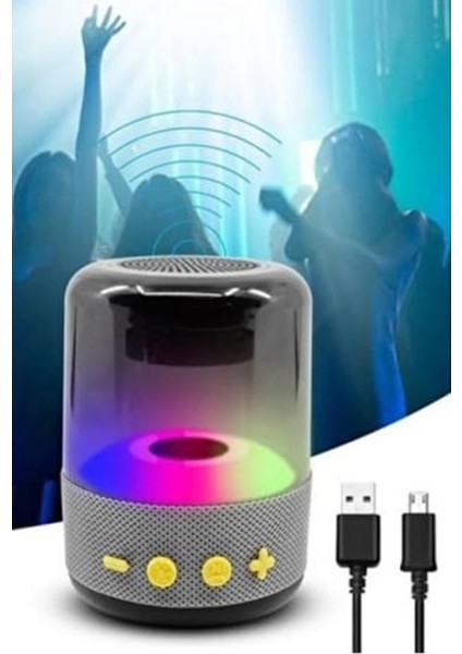 Yeni Nesil Kablosuz Işıklı Taşınabilir Bluetooth Hoparlör Sd Kart Flash Bellek Girişli