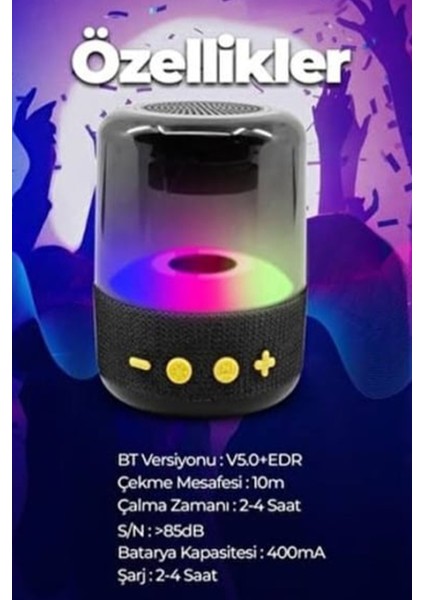 Yeni Nesil Kablosuz Işıklı Taşınabilir Bluetooth Hoparlör Sd Kart Flash Bellek Girişli