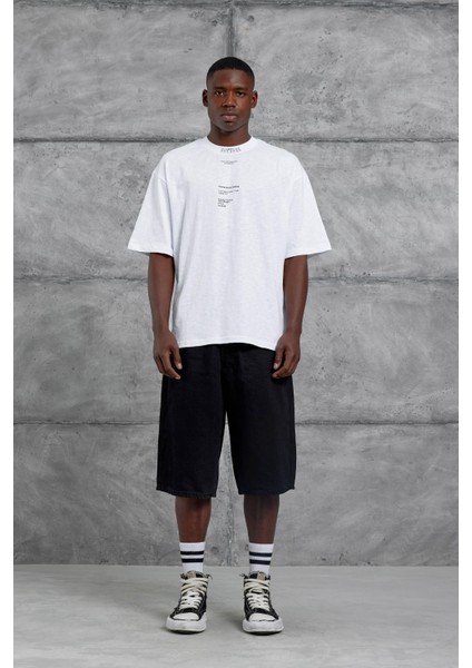 Beyaz Yakada Rakam Baskılı Oversize Tshirt