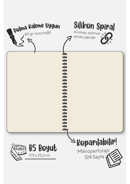 Sylcon Spiralli Defter.pp Kapak. 80 Gr. Ivory, 60 YAP.179X252 mm .düz.lacivert