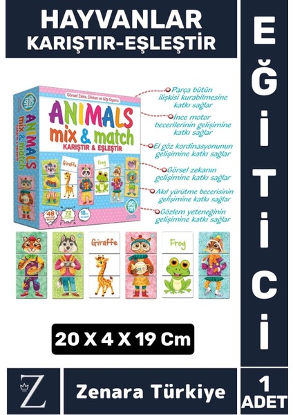Çocuk Eğitici Zeka Dikkat Yetisi Dil Görsel Zeka Geliştirici Oyun Hayvanlar Karıştır-Eşleştir