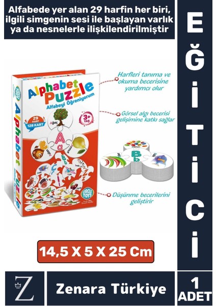 Çocuk Alfabe Dil Bilgisi Öğretici Zeka Geliştirici Parça Bütün Ilişkisi Kurma 128PARÇA Puzzle-Alfabe