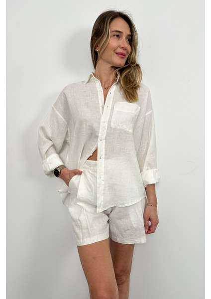 Ekru %100 Keten Oversize Gömlek fiyatları