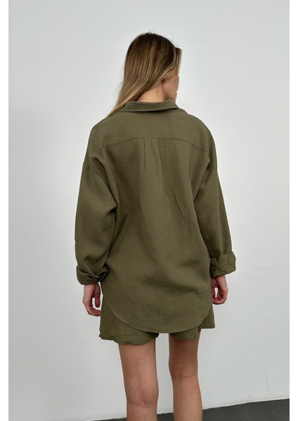 Haki %100 Keten Oversize Gömlek indirimleri