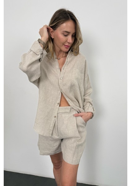 Naturel %100 Keten Oversize Gömlek