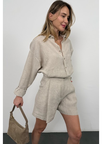 Naturel %100 Keten Oversize Gömlek modelleri