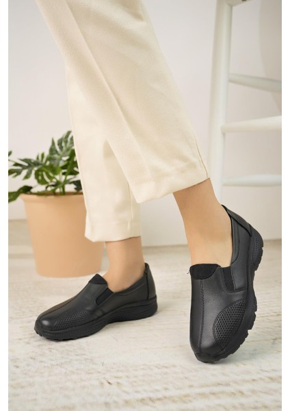 033 Siyah Hakiki Deri Anatomik Kadın Şeker Ayakkabısı modelleri