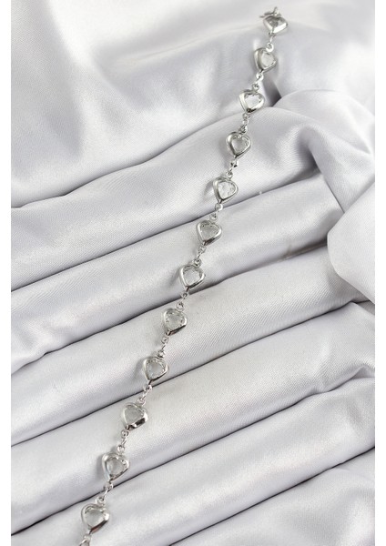 Pirinç Gümüş Renk Kalp Zirkon Taşlı Kadın Bileklik fiyatları