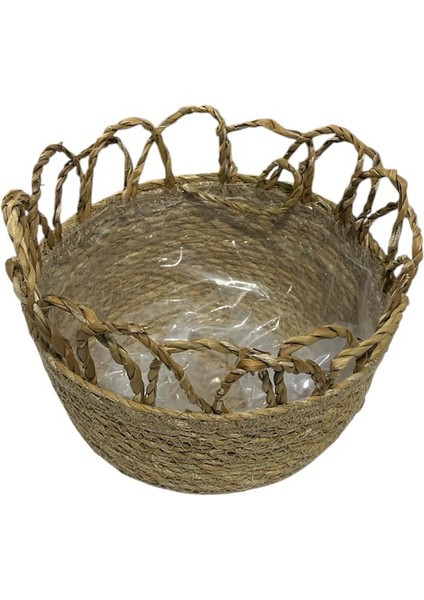 Yuvarlak Poşetli Hasır Fırfırlı Saksı 17X17X14 cm 12067