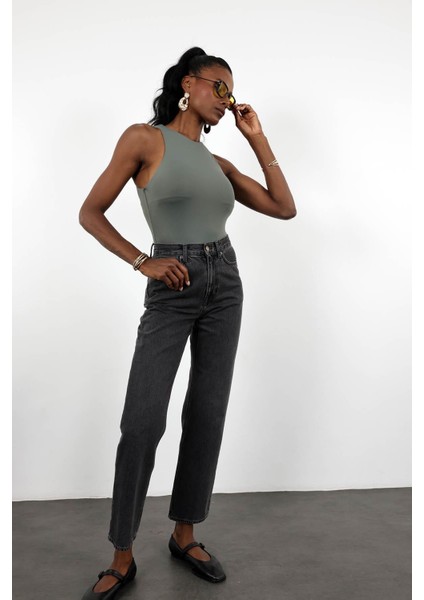 Haki Önü Çift Katlı Bodysuit