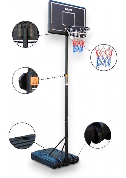 002E Ayaklı Basketbol Potası Yüksekliği Ayarlanabilir, Tekerlekli Taşınabilir