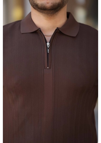 Erkek Yakası Fermuarlı Kısa Kollu T-Shirt modelleri